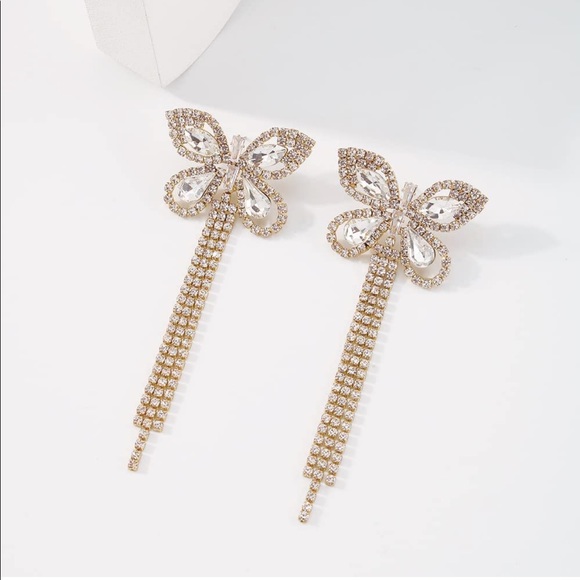 Butterfly Tassel Earrings Vintage Earrings Butterfly Earrings Rhinestone - Picture 6 of 8
